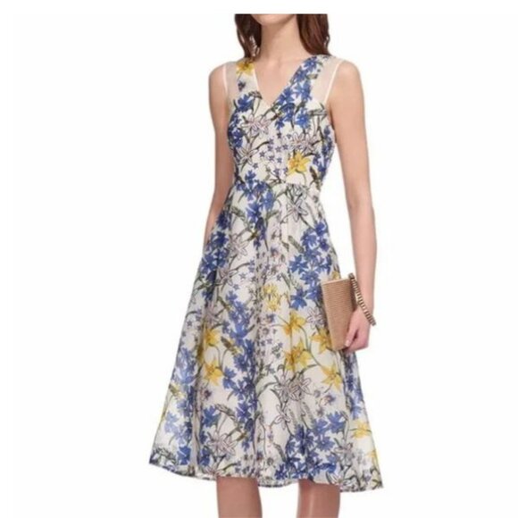 Whistles Bluebell Print Organza Dress Size 0 - Picture 1 of 9